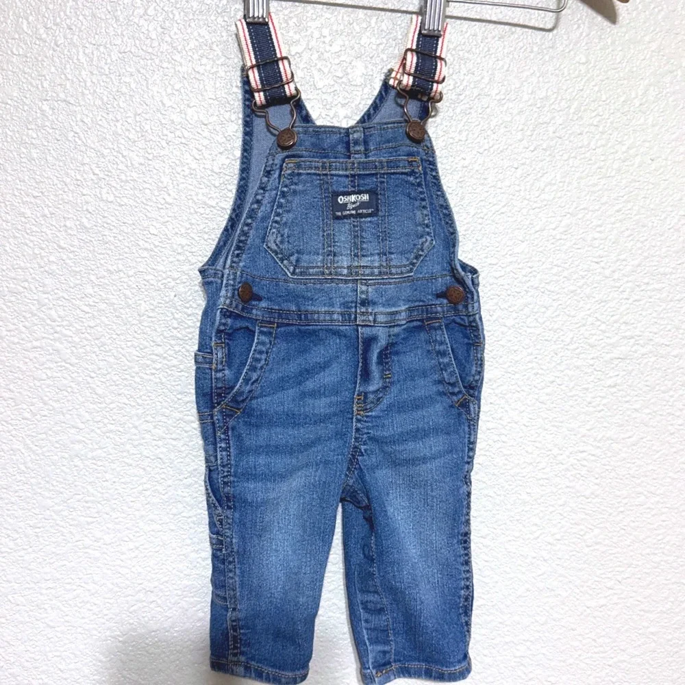 OshKosh Bgosh Denim Overalls Pants Baby Boys 6 Mo Medium Wash Vestbak Striped